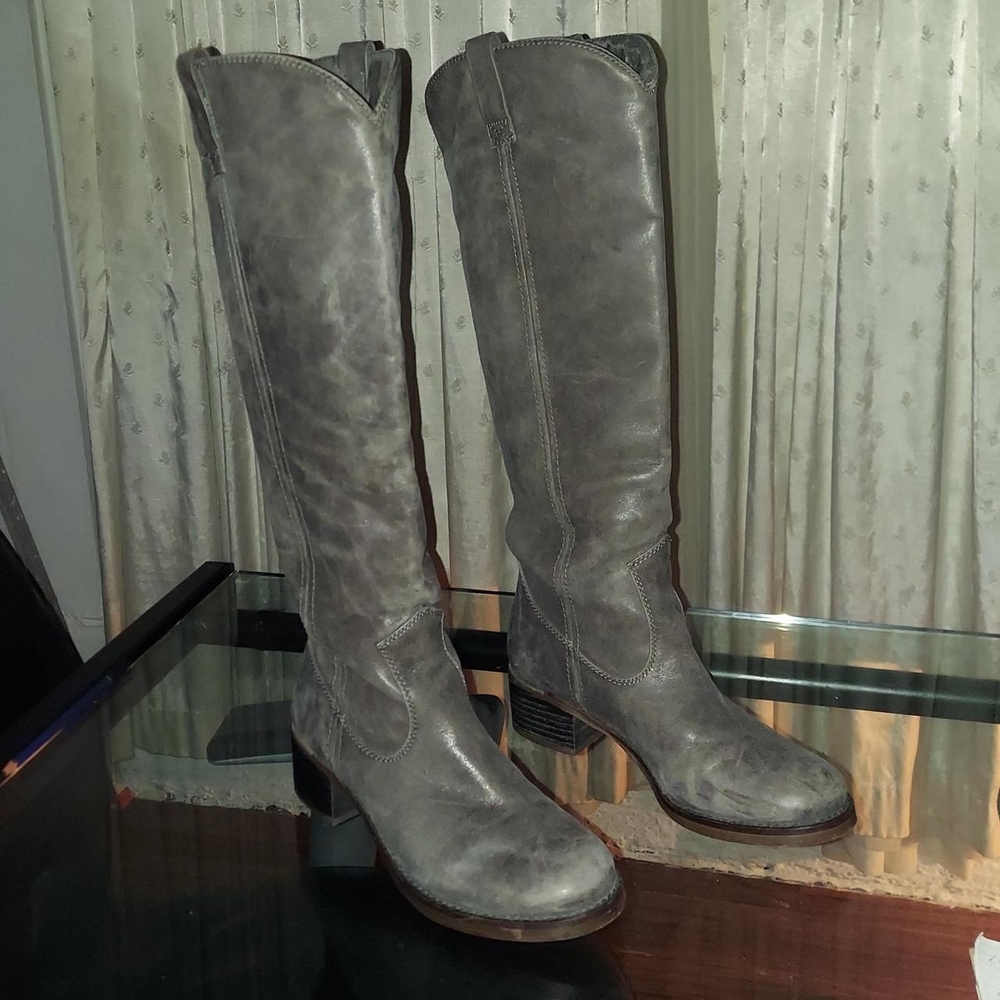 Lucky Brand marbled gray leather pull on western hippie tall riding boot